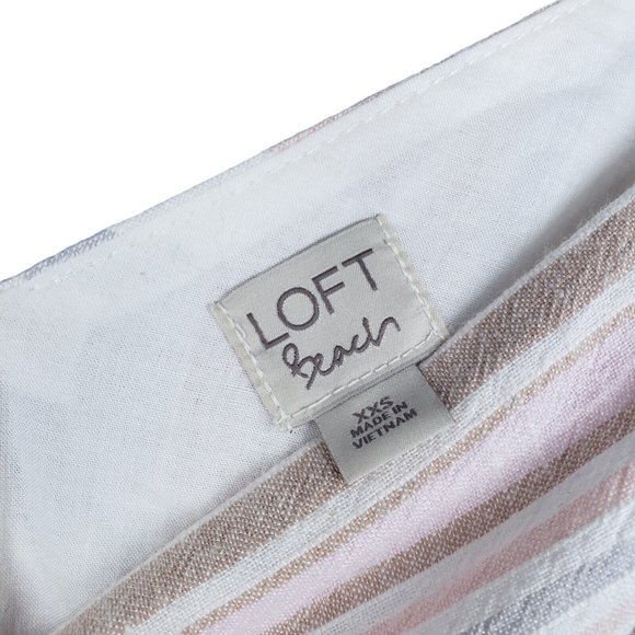 Loft Beach Cotton Linen Blend Striped Midi Dress Neutral Elasticized Waist XXS - Picture 8 of 8